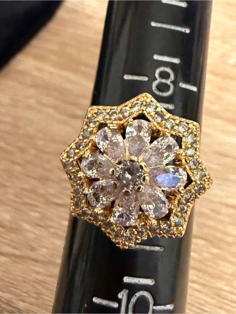 Gold Floral Cluster Ring with Light Pink Stones - Women Jewelry